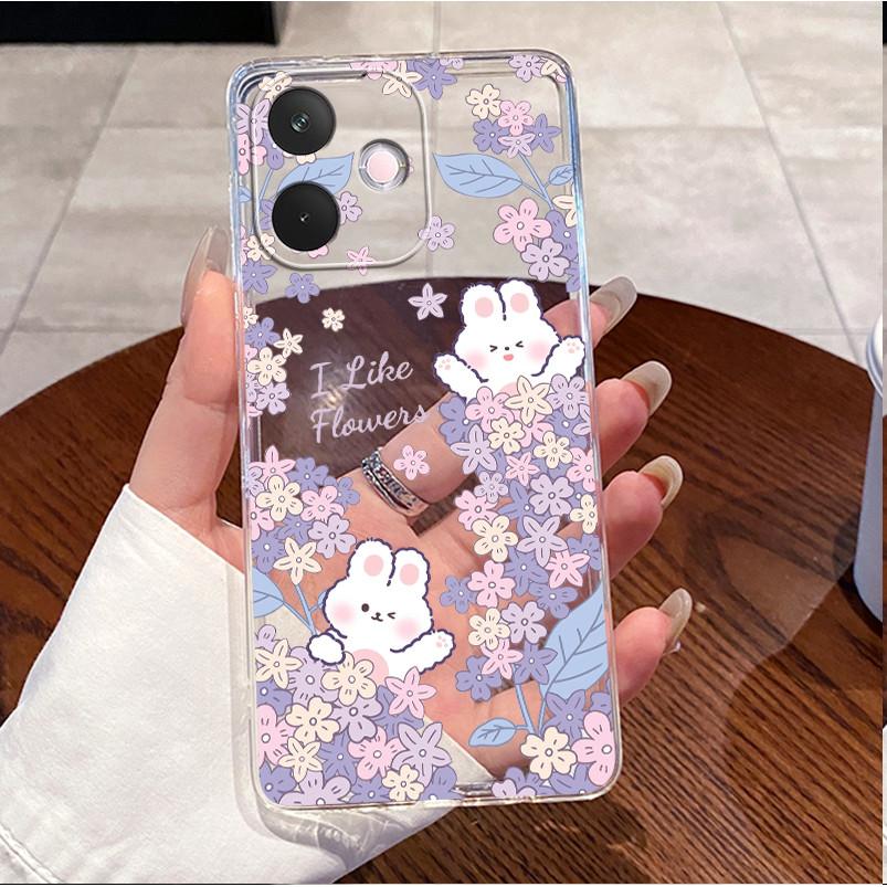 Чехол для OPPO A5 Pro 4G 5G 2025 Прозрачный Роскошный Милый Кролик с Сердечками Забавный Крутой Мягкий Силиконовый Чехол из ТПУ для OPPOA5Pro A5Pro Задняя Крышка
