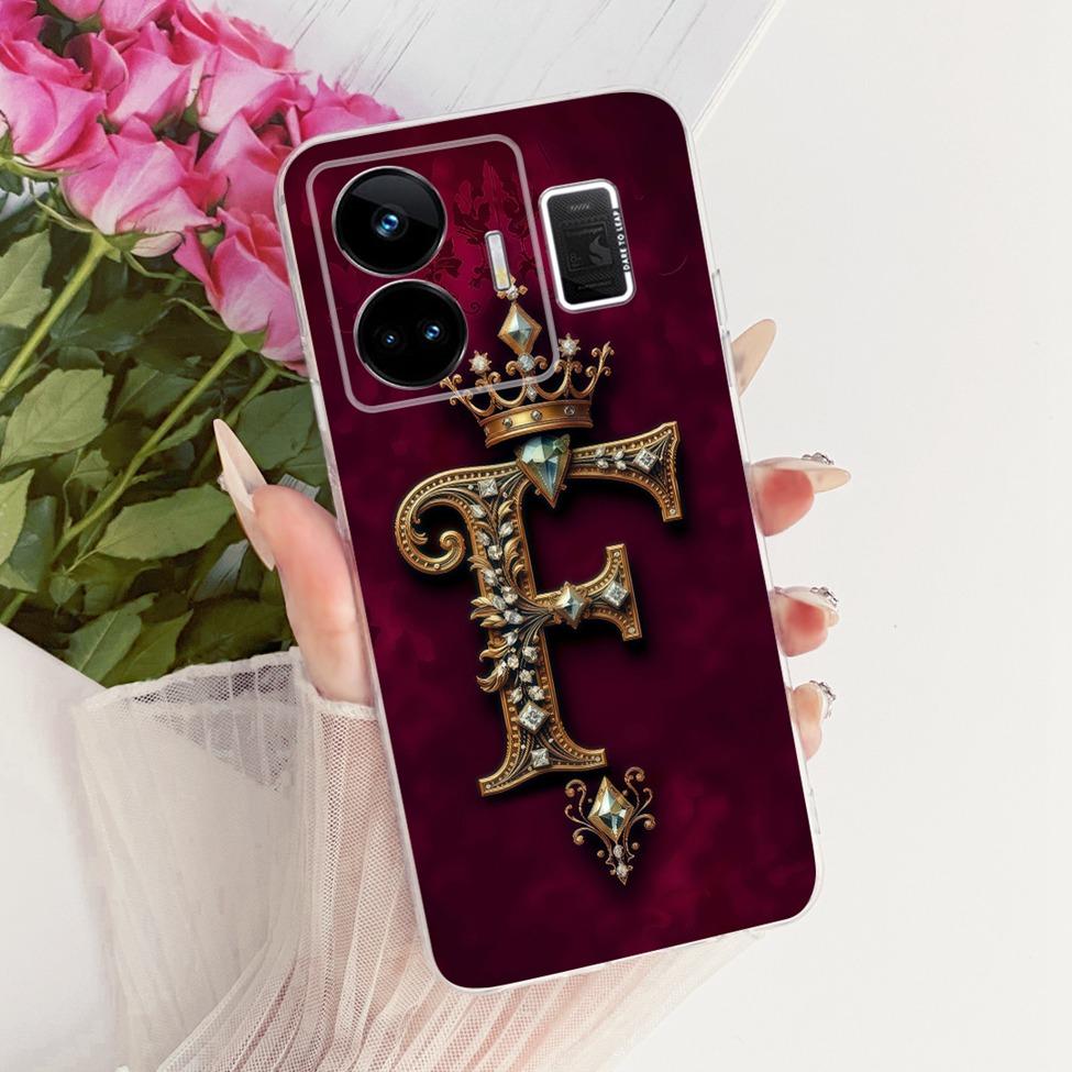 For Realme GT Neo 5 Case Transparent Luxury Crown A-Z Letters 2D Flat Pattern Soft Phone Case For Realme GT Neo5 RMX3706 Cover
