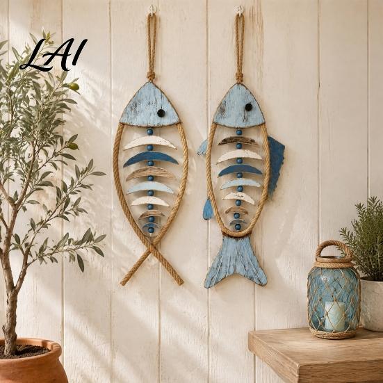 Durable Fine Craftsmanship Decor Wooden Fish Wall Hanging Pendant With/Without LED Light Nautical Decor Coastal Theme Fishbone Crafts for