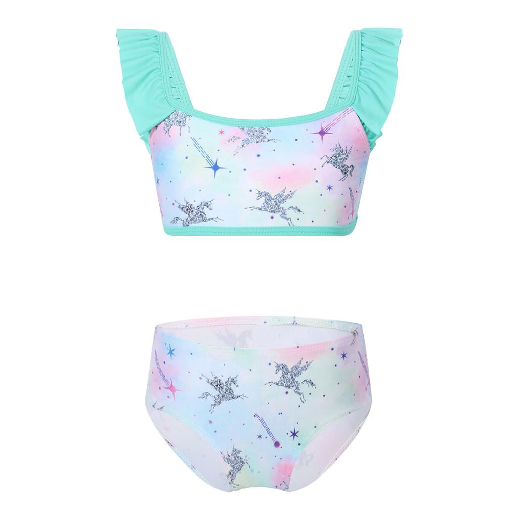 Девочки Раздельный Купальник Топ Танкини с Рюшами и Подходящие Плавки Пляжный Наряд для Отпуска