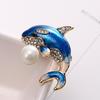 Rinhoo Lucky Fish Enamel Lapel Pins Sparkling Rhinestone Animal Goldfish Dolphin Whale Shark Brooch Clothes Badge Button Jewelry