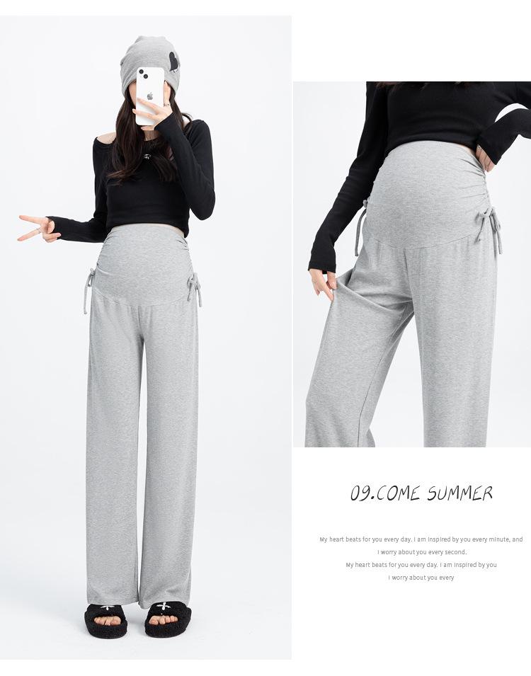 Широкие брюки для беременных 2024 года: Осенне-зимний бархат, завязка на шнурок, прямой крой.