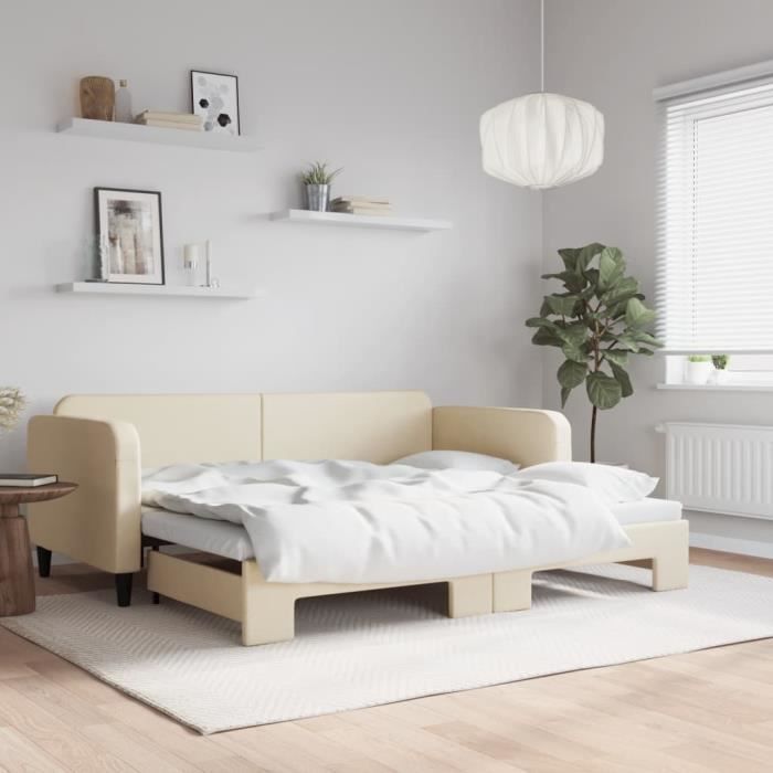 VidaXL Daybed with Trundle Bed Cream 90x200 Cm Fabric 3196820