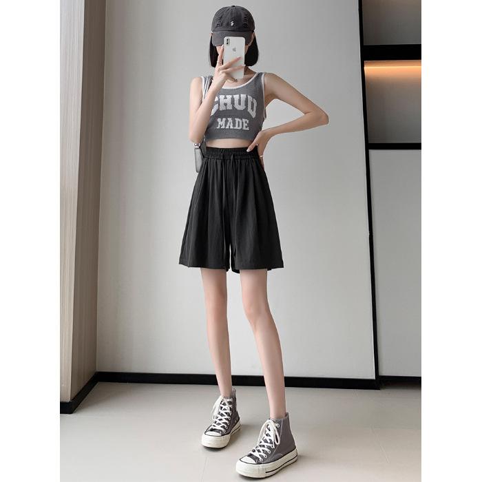 Летние свободные женские шорты из хлопка и льна, повседневные прямые короткие брюки в стиле Харадзюку, широкие шорты до колена с эластичной резинкой на талии, женские шорты