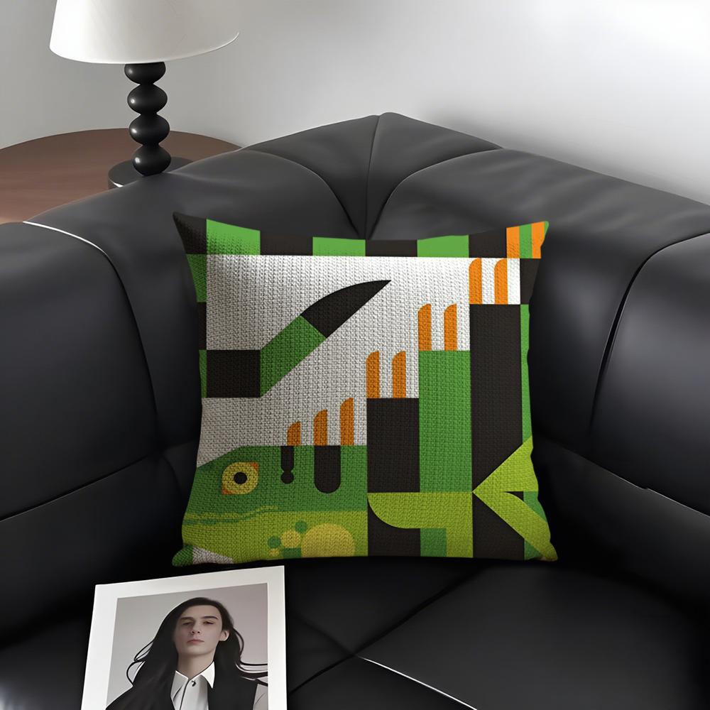 Simple Animal Anime Art Cushion Cover Natural Linen Organic Fabric DoubleSided Printing Sofa Home Decor Gift Pillow Case