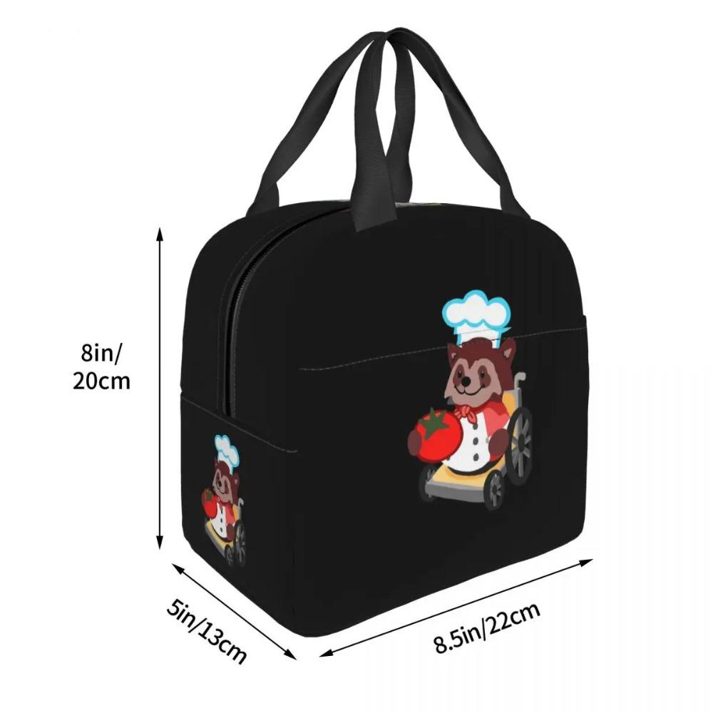 Cute Overcooked Wheelchair Raccoon Chef Gift Insulated Lunch Bag for Kids School Cooler Thermal Food Box Tote Portable
