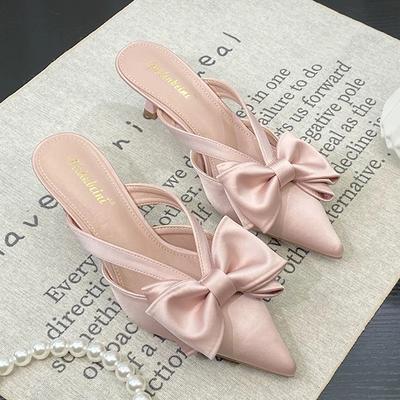 Мода 2025 Новые Летние Женские Шлепанцы с Острым Носком Модные Туфли на Высоком Каблуке Вечерние Туфли Мюли Обувь-Слайды