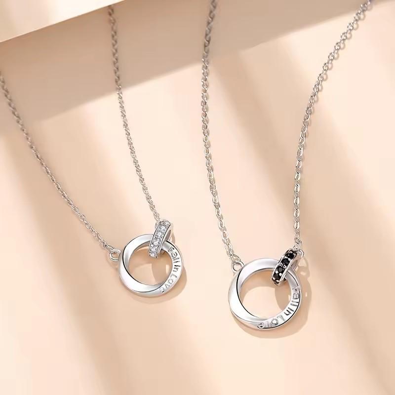 Fashion Light Luxury Dainty 925 Silver Color Diamonds Inlaid Circle Rings Pendant Choker Necklace Gift for Women