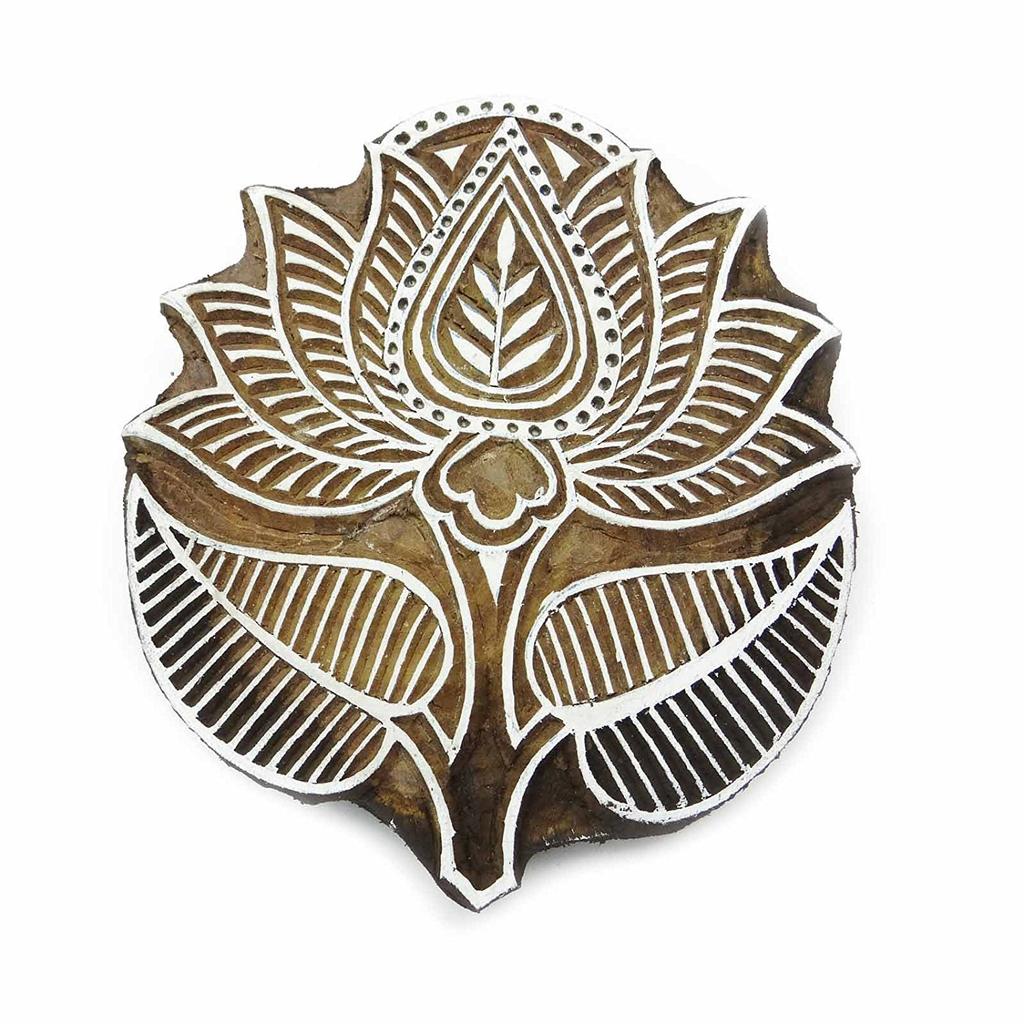 Lotus Stamp Decorative Wooden Textile Stamps Carved Collectible Blocks