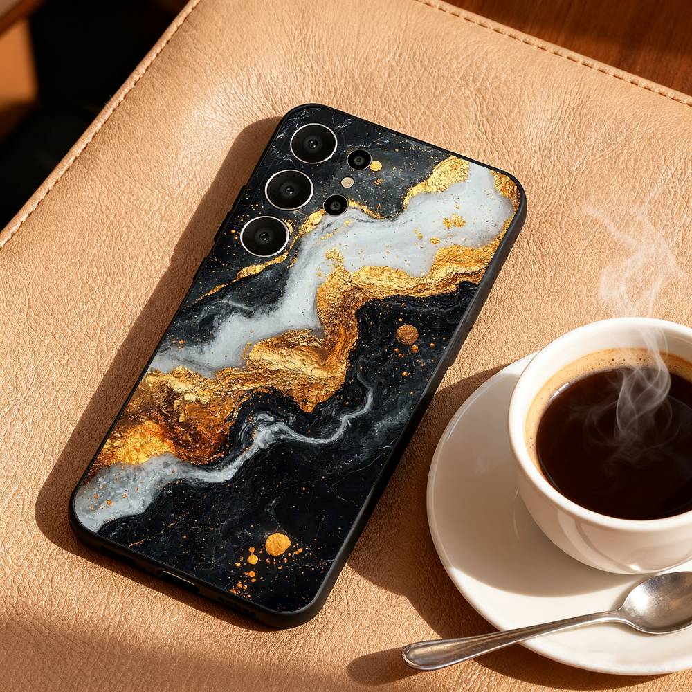 Черно-золотой мраморный узор Чехол для телефона Для Samsung S26,S25,S24,S21,S22,S23,S30,Ultra,S20,FE,Lite,10,9,Черный Чехол
