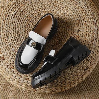 Модные женские туфли на платформе с металлическими пуговицами, черно-белые, из лакированной кожи, в стиле пэчворк, JK, туфли в стиле лолиты, женские туфли на толстом каблуке