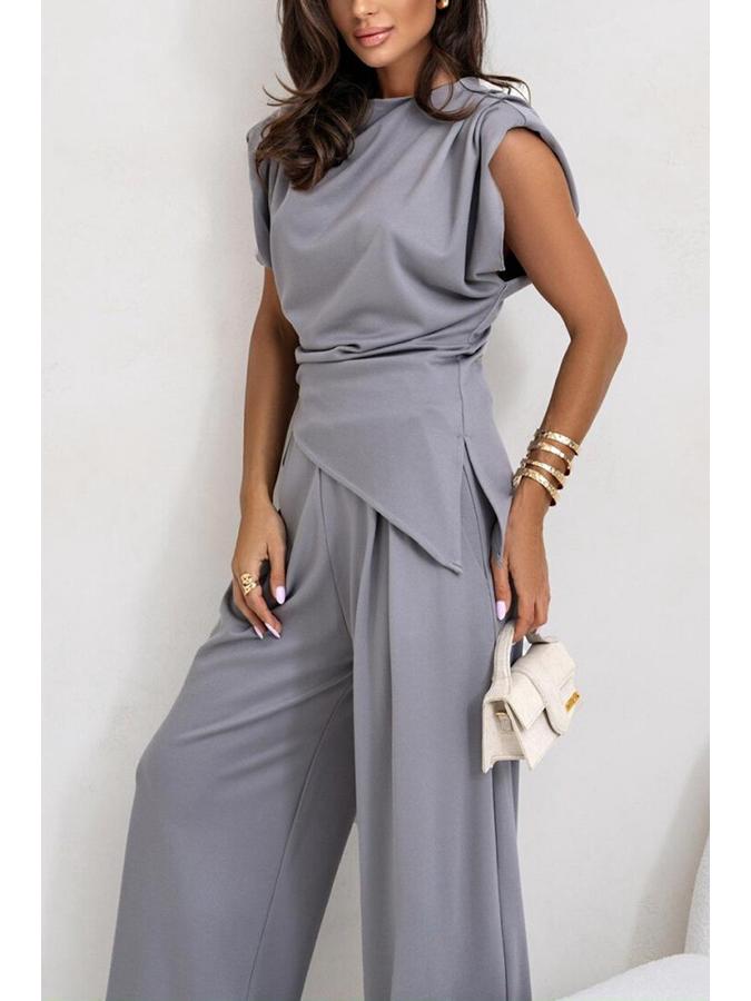 Летняя женская мода Европы и Америки 2025: Однотонный Неправильный Легкий Люксовый Комплект