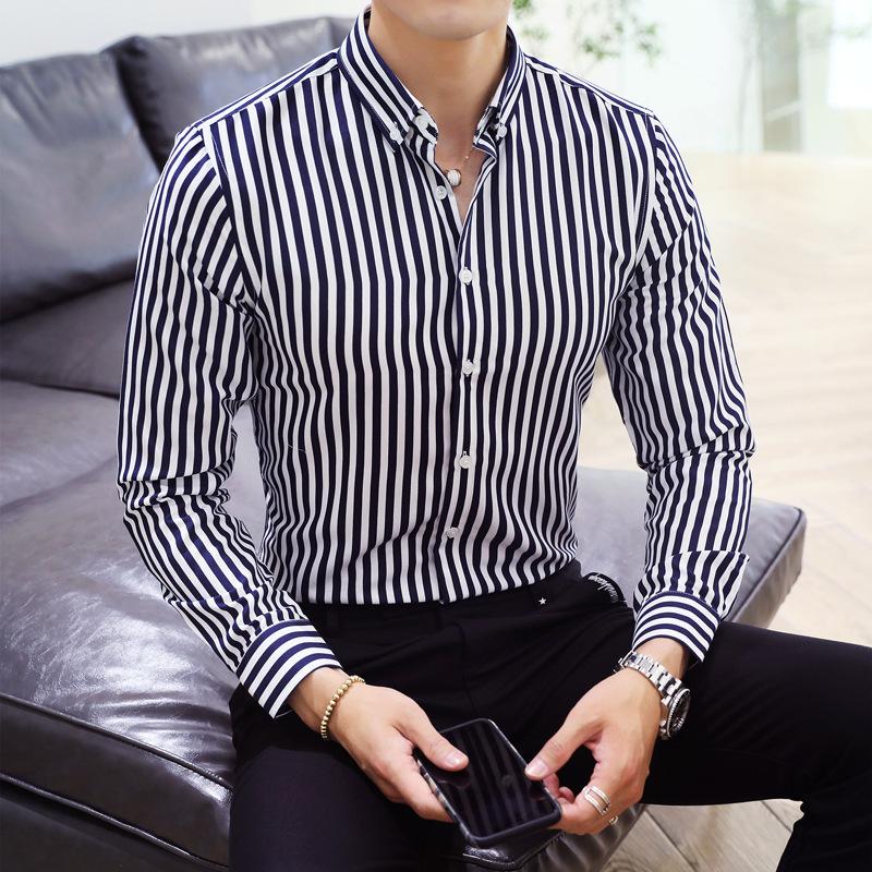Полосатая рубашка мужская рубашка с длинным рукавом модная молодежная студенческая тонкая рубашка