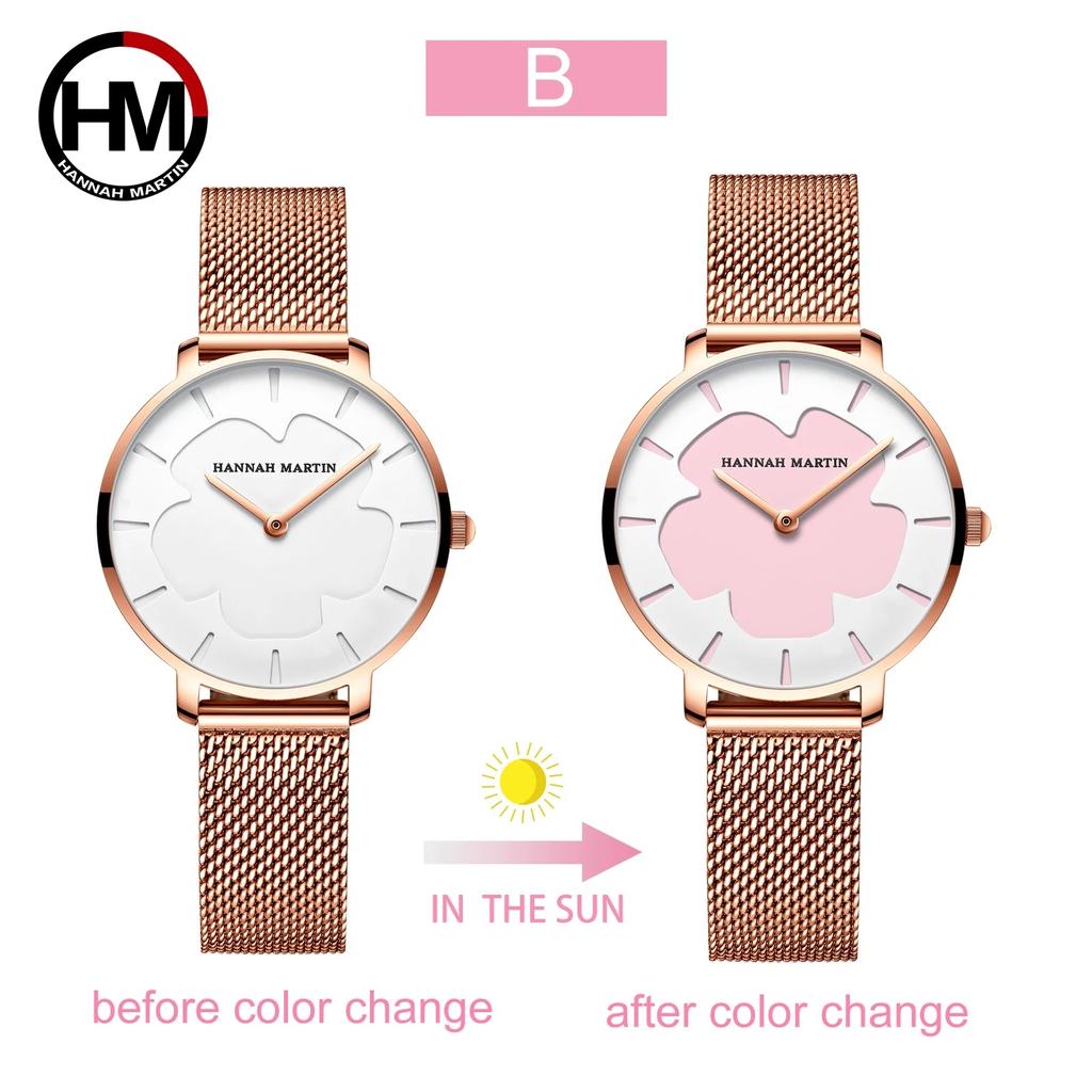 Changing Flowers Women Wristwatch Simple Fashion Pink Mesh Belt Japanese Movement Waterproof Quartz Women Watches