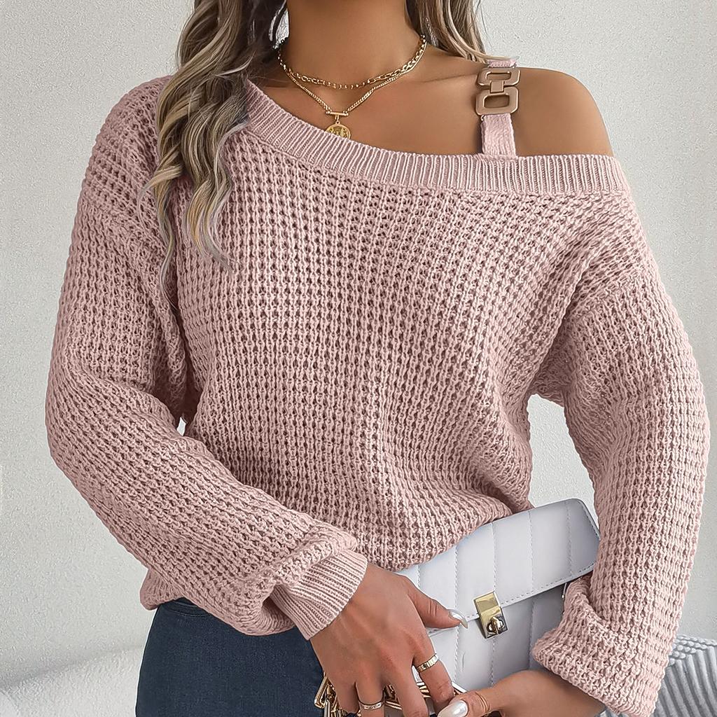 GMXIA Женские модные повседневные свободные свитера с косым воротником, однотонный цветной принт, осень-зима с длинными рукавами