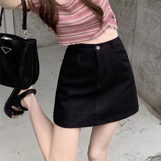 Юбка средней длины, летний студенческий стиль работы, завернутые ягодицы, высокая талия, короткая юбка-трапеция, модная женская одежда