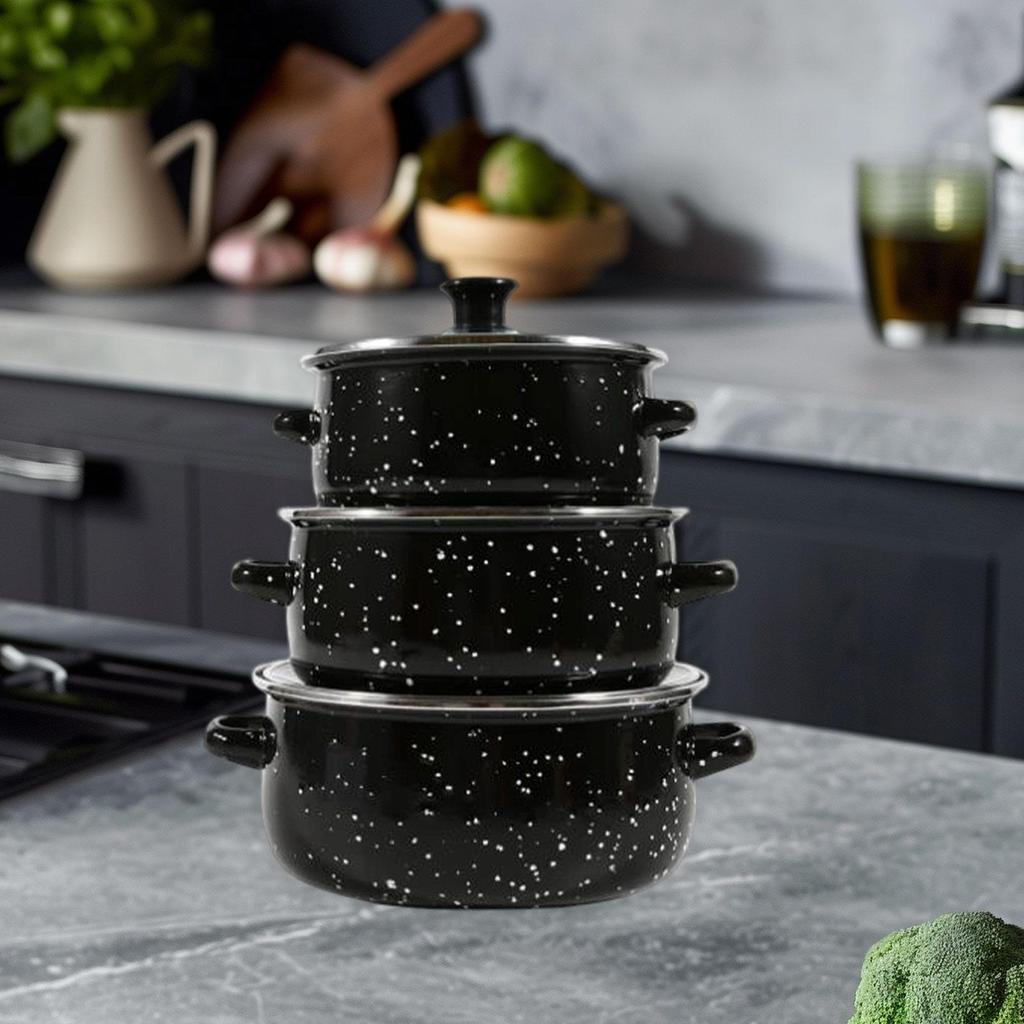 Эмалированная кастрюля из 3 предметов с крышкой, креативная жаропрочная кастрюля с двойными ручками, медленная