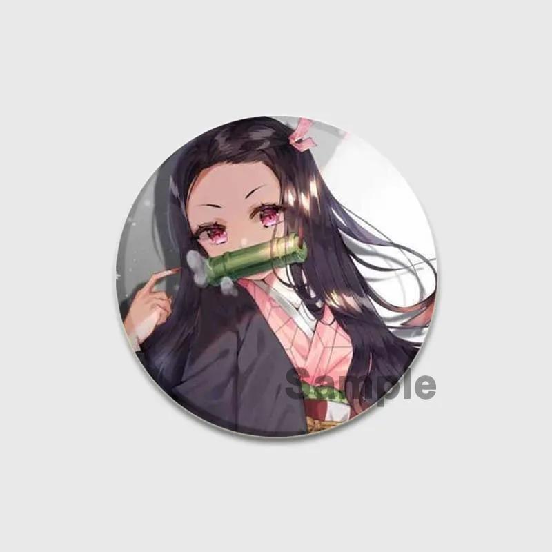 32/44/58mm Round Anime Brooches Kamado Tanjirou Tsuyuri Kanao Hashibira Inosuke Rengoku Kyoujurou Agatsuma Zenitsu Akaza Badge Lapel Pins