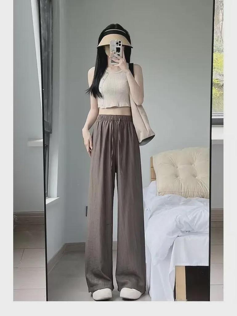 Women's Summer Pleated Zen Wide-Leg Pants - High-Waist, Lightweight, Casual, and Straight-Legged with a Yamamoto Style Draped Design.