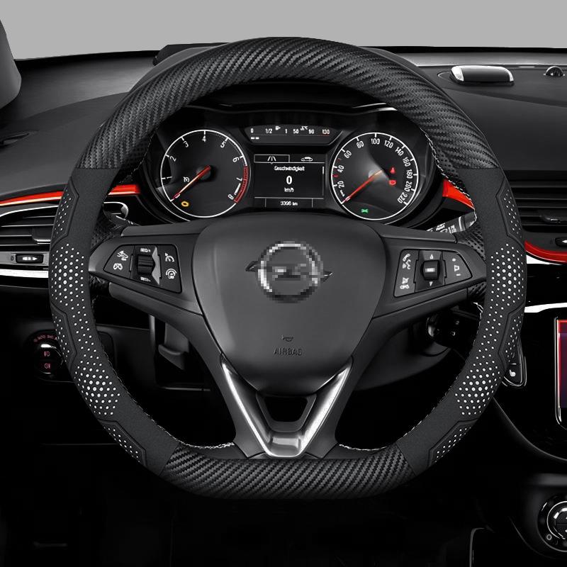 AAAEF1 Opel OPCline ASTRA CORSA INSIGNIA MOKKA VECTRA GTC Tigra Carbon fiber Suede Leather Car Steering Wheel Cover Auto Accessories