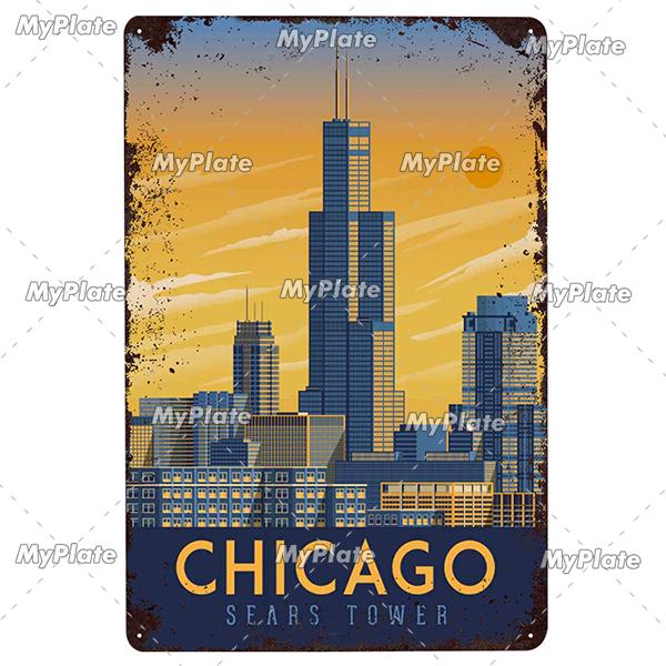 USA Tin Signs Vintage Metal Sign City Plaque Wall Decor for Garage Bar Pub Man Cave Decorative Plate Iron Country Painting