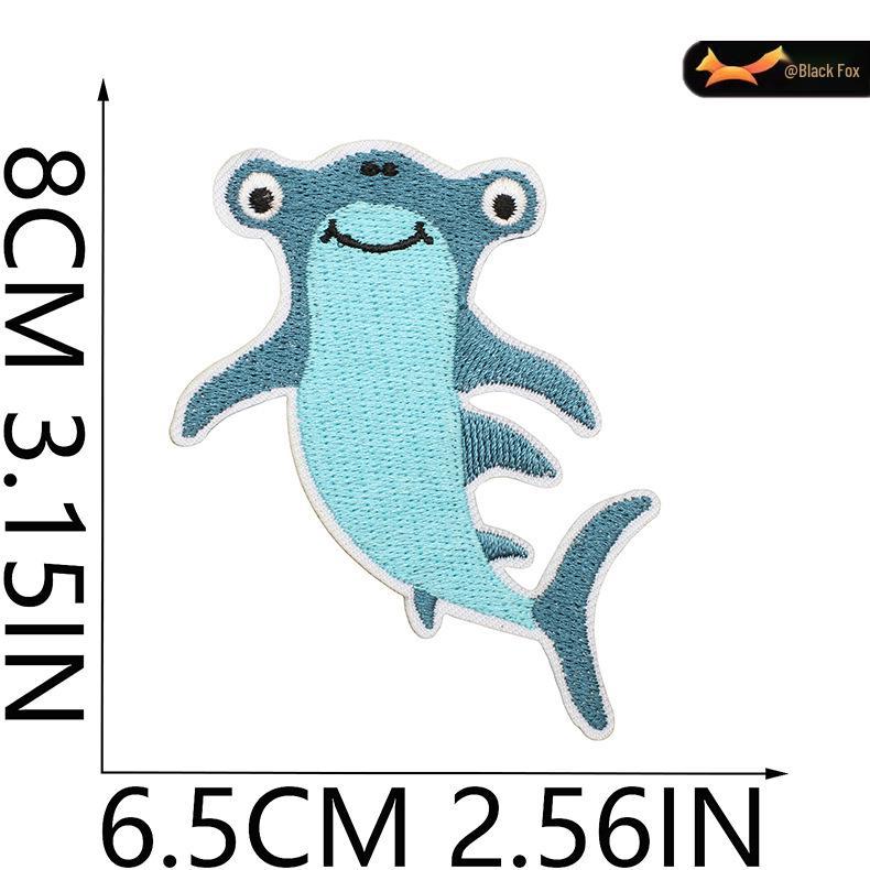 Black Fox Marine Life Cartoon Embroidered Patches for Children's Bags