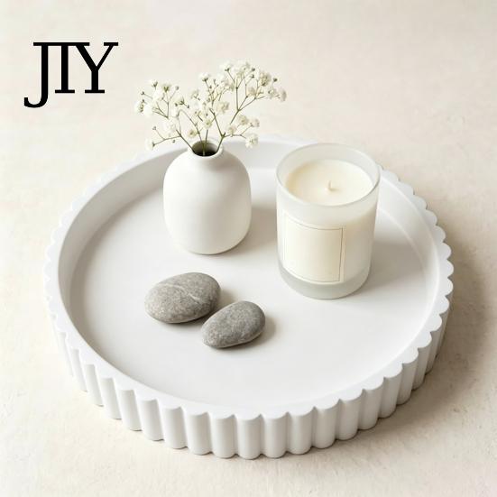 Jewelry Organizer Tray Round Decorative for Coffee, Dining Table, Countertop, 3D Printed Scalloped Aromatherapy Storage Edge Serving Farmhouse,