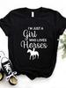 A Girl Who Love Horses Print T Shirt Women Short Sleeve O Neck Loose Tshirt Summer Women Tee Shirt Tops Camisetas Mujer