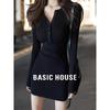 Базовое черное вязаное платье-трапеция от House