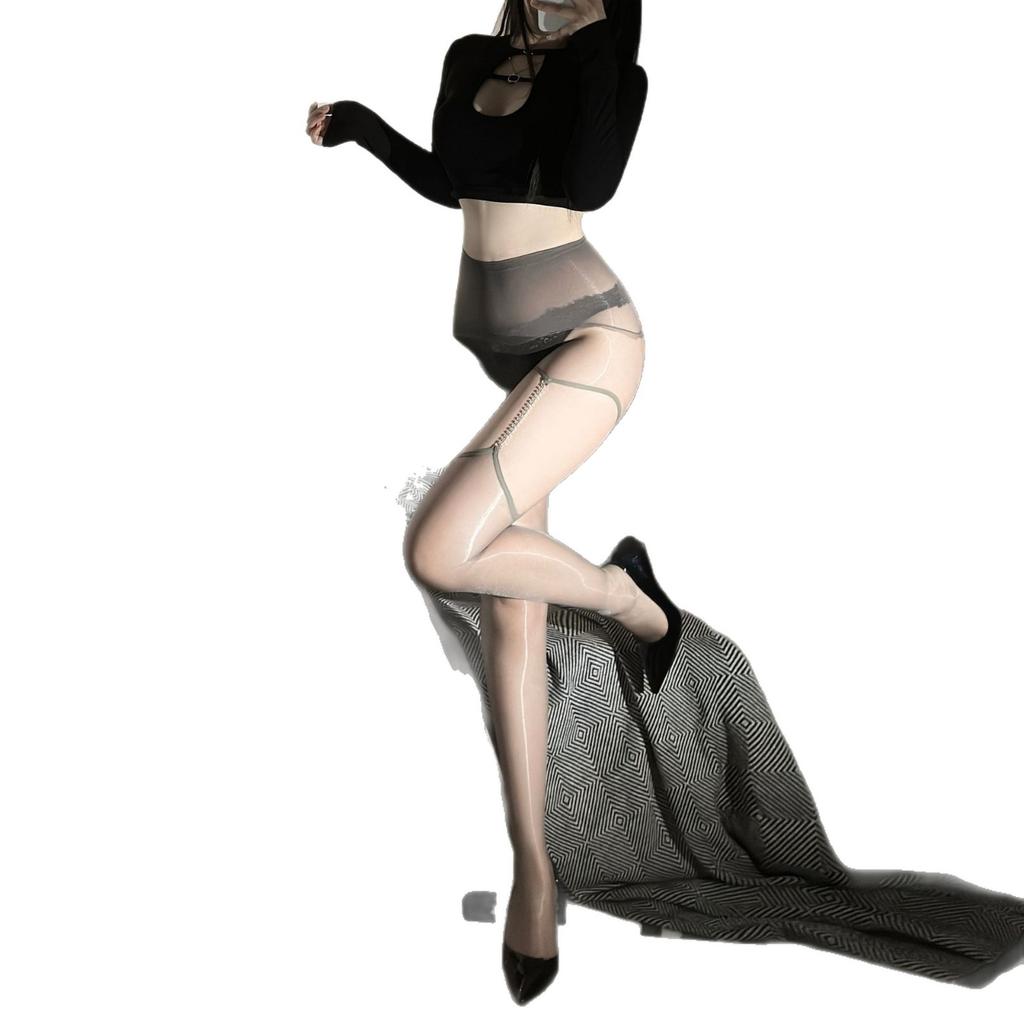 Slim sexy black silk pantyhose black shiny stockings women's tall extended black silk aurora seamless crotch jumpsuit