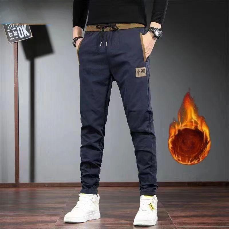 Зимние утолщенные флисовые мужские брюки Теплые повседневные флисовые подкладки с вышитыми буквами Толстые брюки для активного отдыха Теплые спортивные штаны