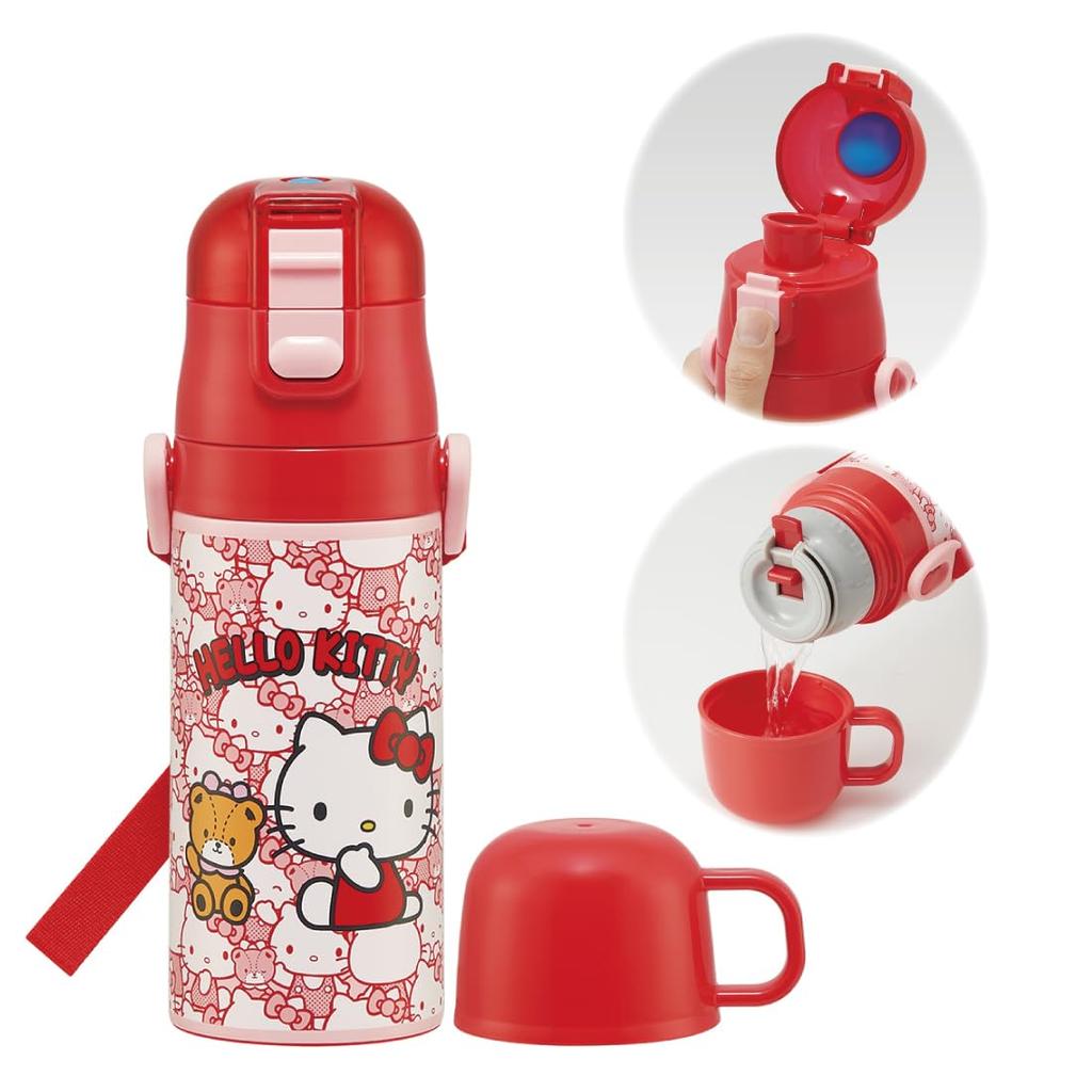 Skater Water 420ml or 350ml Sanrio Hello Kitty Small Stainless Sports Bottle for Kids Children's Bottle, 2-Way, (Direct Drinking) (Cup Drinking),