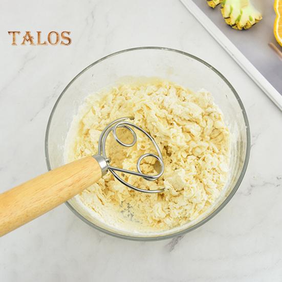 Danish Dough Whisk with Oak Handle Stainless Steel Flour Mixer Eggs Cream Mixing Rods Flour Cake Stirrer Kitchen Baking