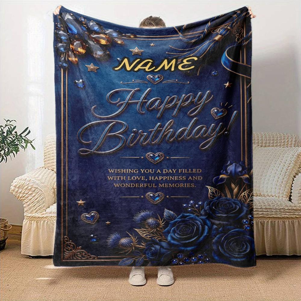 Elegant Birthday Wishes Multipurpose Personalized Text Comfortable Versatile For Sofa Couch Office Bed Picnics Allseason Use Digital Print Ideal Gift