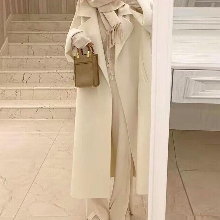 Шерстяное пальто средней длины, осенне-зимнее, высококачественное, в западном стиле, универсальное, женское.