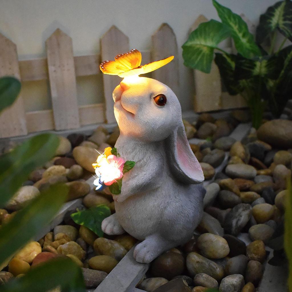 Garden Rabbit Statue Lamp Lawn Adorable Porch Balcony Courtyard Patio Flower Bed Night Light Yard