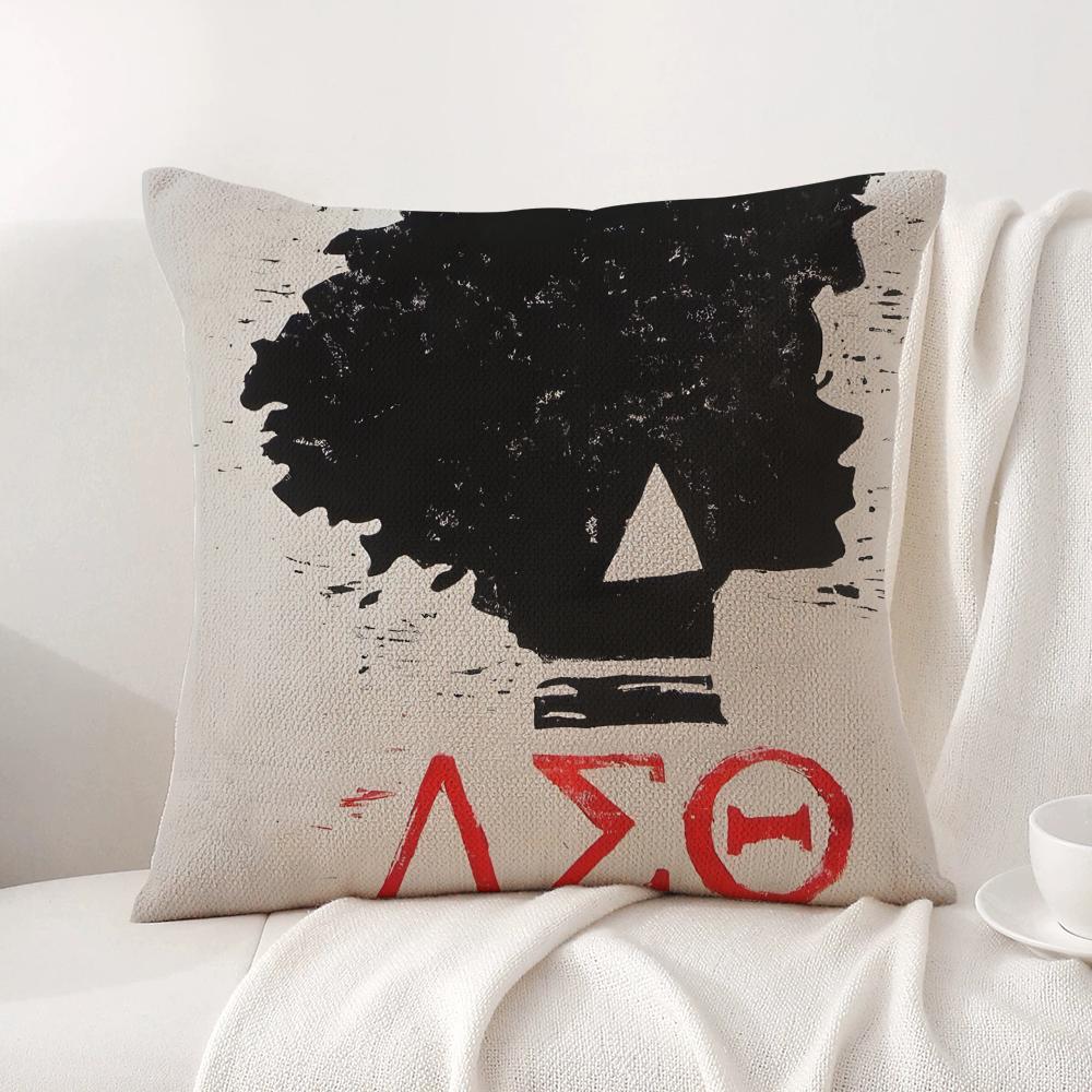 DDelta SSigma Theta Cushion Cover Natural Linen Organic Fabric DoubleSided Printing Sofa Home Decor Breathable Bed Pillow