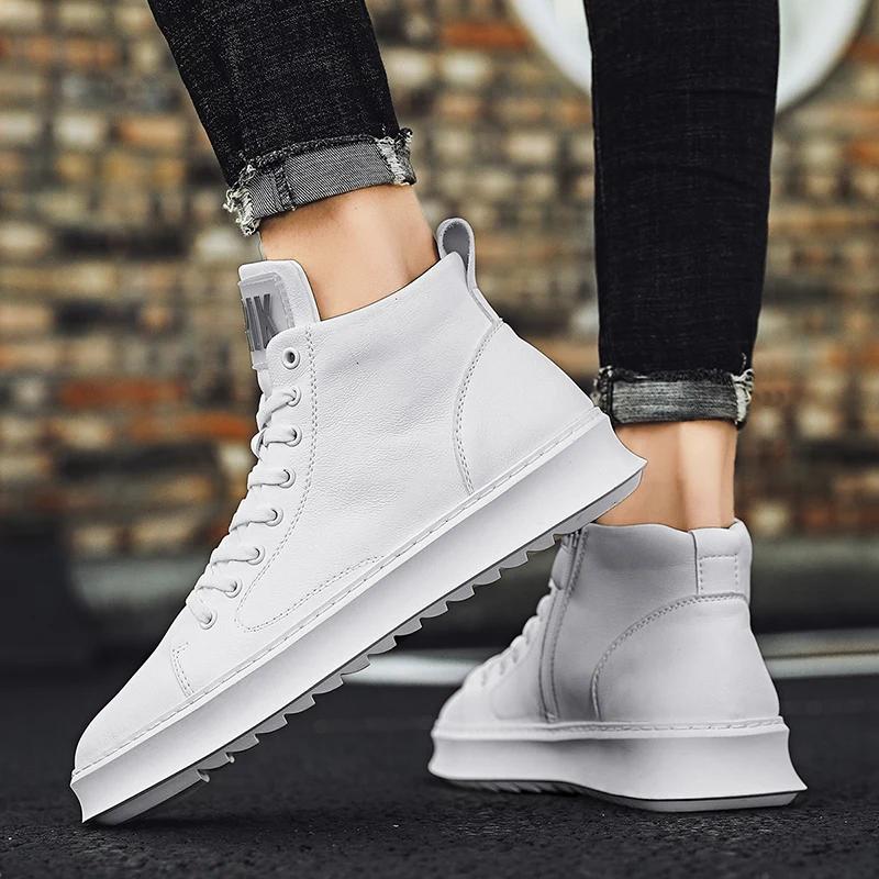 Модные Высококачественные Зимние Ботинки Мужские Модные Повседневные Кожаные Ботинки на Платформе Классика Уличные Противоскользящие Рабочие Повседневные Удобные Ботинки для Ходьбы