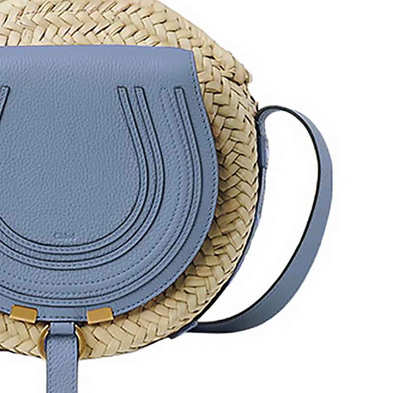 Chloe Marcie Adjustable Strap Handwoven Rattan And Calfskin Crossbody Bag Women bags Blue CHC23-SS736I32-484