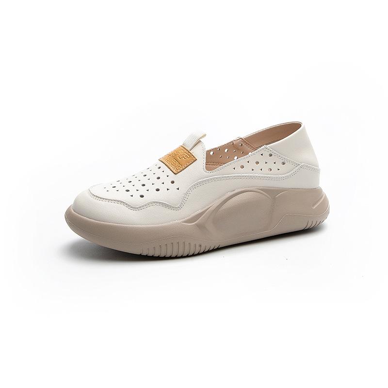 Весна 2025 г., натуральная кожа, белые туфли с круглым носком, дышащая платформа: Повседневный дизайн с мягкой подошвой Two-Wear