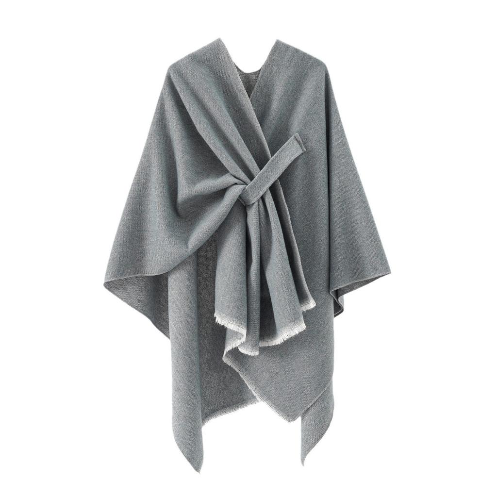 European and American Style Women's Fashion Shawl Knitted Solid Color Pashmina Split Tie Cape Autumn and Winter Warm Scarf