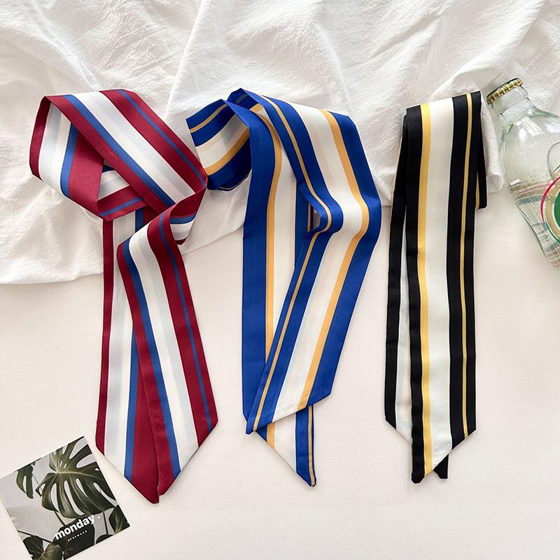 Woman Skinny Silk Scarf 90cm*6cm Long Hair Strip Silk Ribbon Small Neck Scarves Kerchief Lady Bag Handle Ribbon Scarf Tie