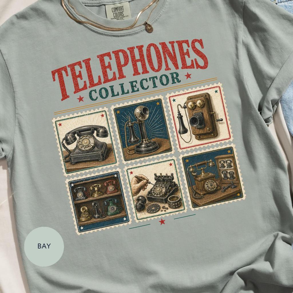 Vintage Phone Shirt, Retro Collector Tee with Antique Telephone Illustrations
