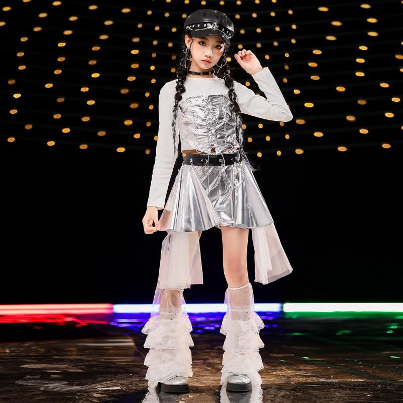 Girls Jazz Dance Costume Kids Hip Hop Performance Skirt Set Stage Dancewear