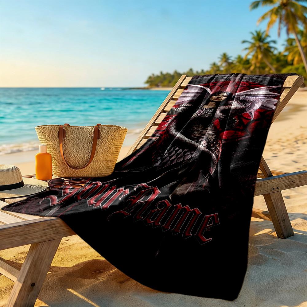 Gothic Illustrations Customizable Name Beach Towel Quick-Dry Soft Microfiber Suitable for Sports Travel Swimming Yoga Bathroom Beach And Pool
