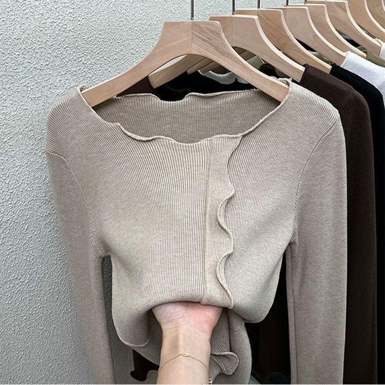 Elegant Womens Knitted Top With Solid Color Design For Plus Size Fall Winter Wear