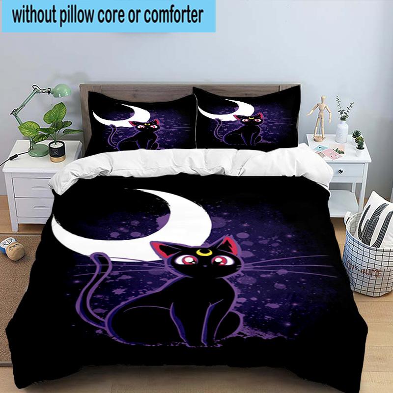 3PCS Lunar Cat Magic Night 3pcs Bedding,Including 3PCS Duvet Cover And 2pcs Pillowcases Perfect for Christmas,Ideal for Bedroom, Dormitory