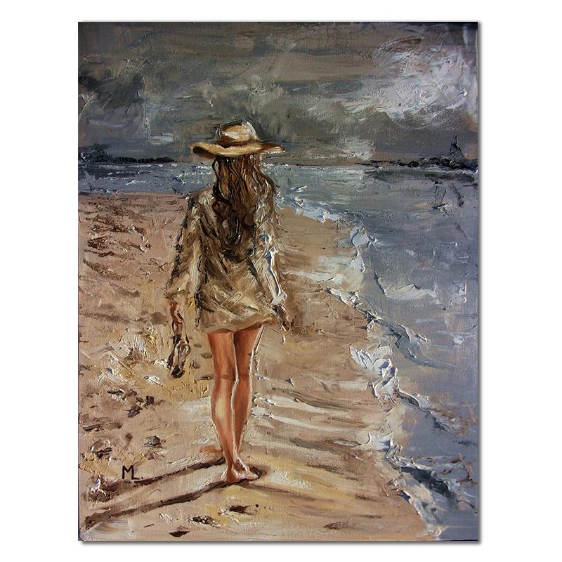Красивая девушка на берегу моря, картина маслом, холст, HD печать, женские настенные художественные фотографии, украшение для гостиной, дома