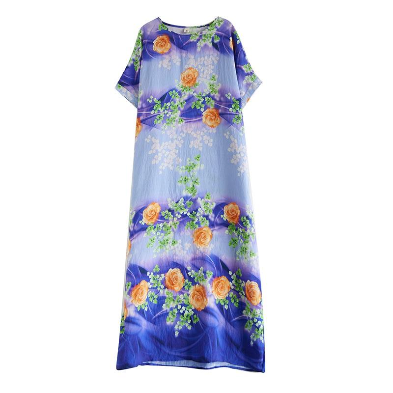 Новые женские платья с коротким рукавом больших размеров в винтажном стиле с цветочным принтом, повседневное свободное длинное летнее платье макси