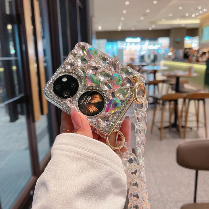 Роскошный чехол со стразами для складного телефона Huawei p50pocket, чехол-шкатулка p50, ремешок- Muse, защитный чехол